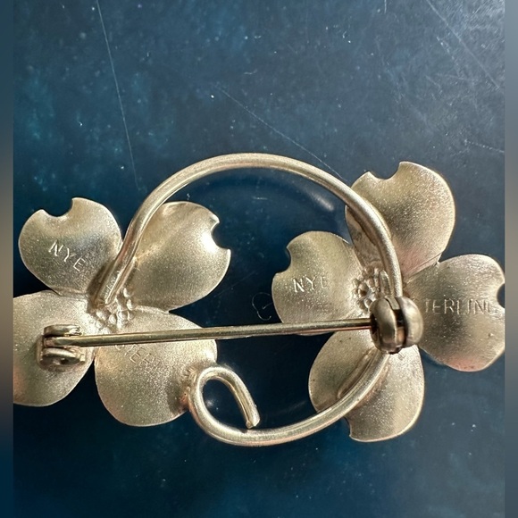 Vintage Stuart NYE Sterling Silver 925 Two Flower Brooch Pin - Picture 2 of 4